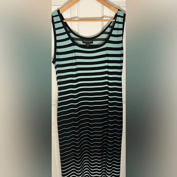 Connected Apparel Black and Teal Horizontal Striped Maxi Dress Size 14w - Picture 5 of 7